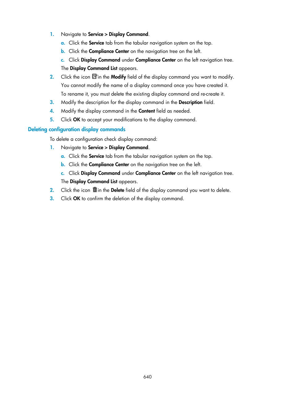 Deleting configuration display commands | H3C Technologies H3C Intelligent Management Center User Manual | Page 654 / 1065