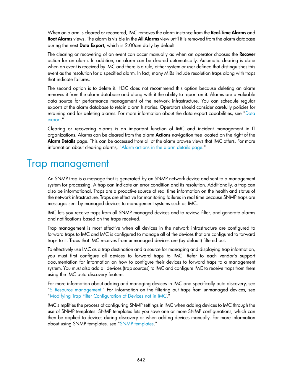 Trap management | H3C Technologies H3C Intelligent Management Center User Manual | Page 656 / 1065