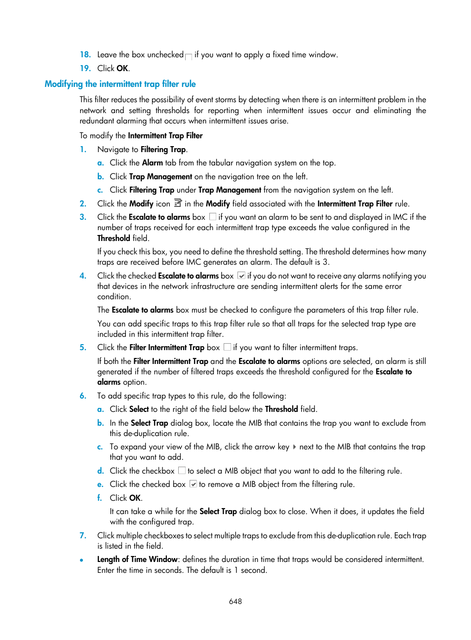 Modifying the intermittent trap filter rule | H3C Technologies H3C Intelligent Management Center User Manual | Page 662 / 1065