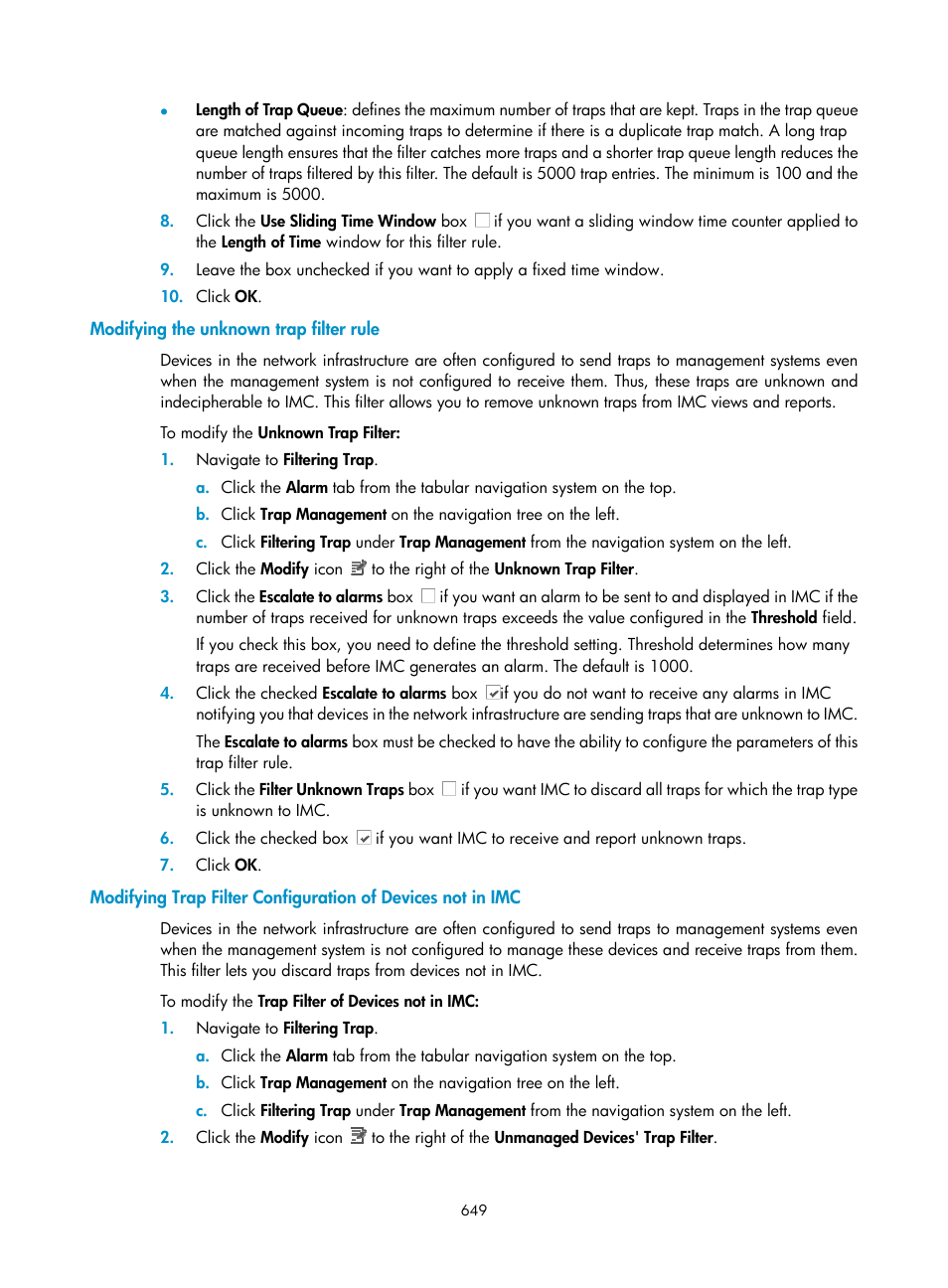 Modifying the unknown trap filter rule | H3C Technologies H3C Intelligent Management Center User Manual | Page 663 / 1065