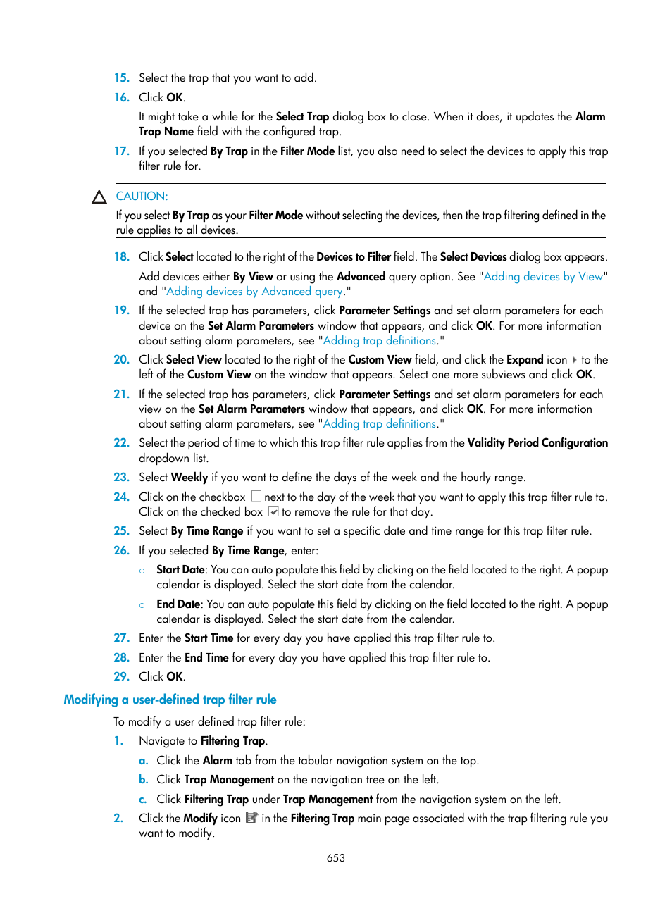 Modifying a user-defined trap filter rule | H3C Technologies H3C Intelligent Management Center User Manual | Page 667 / 1065