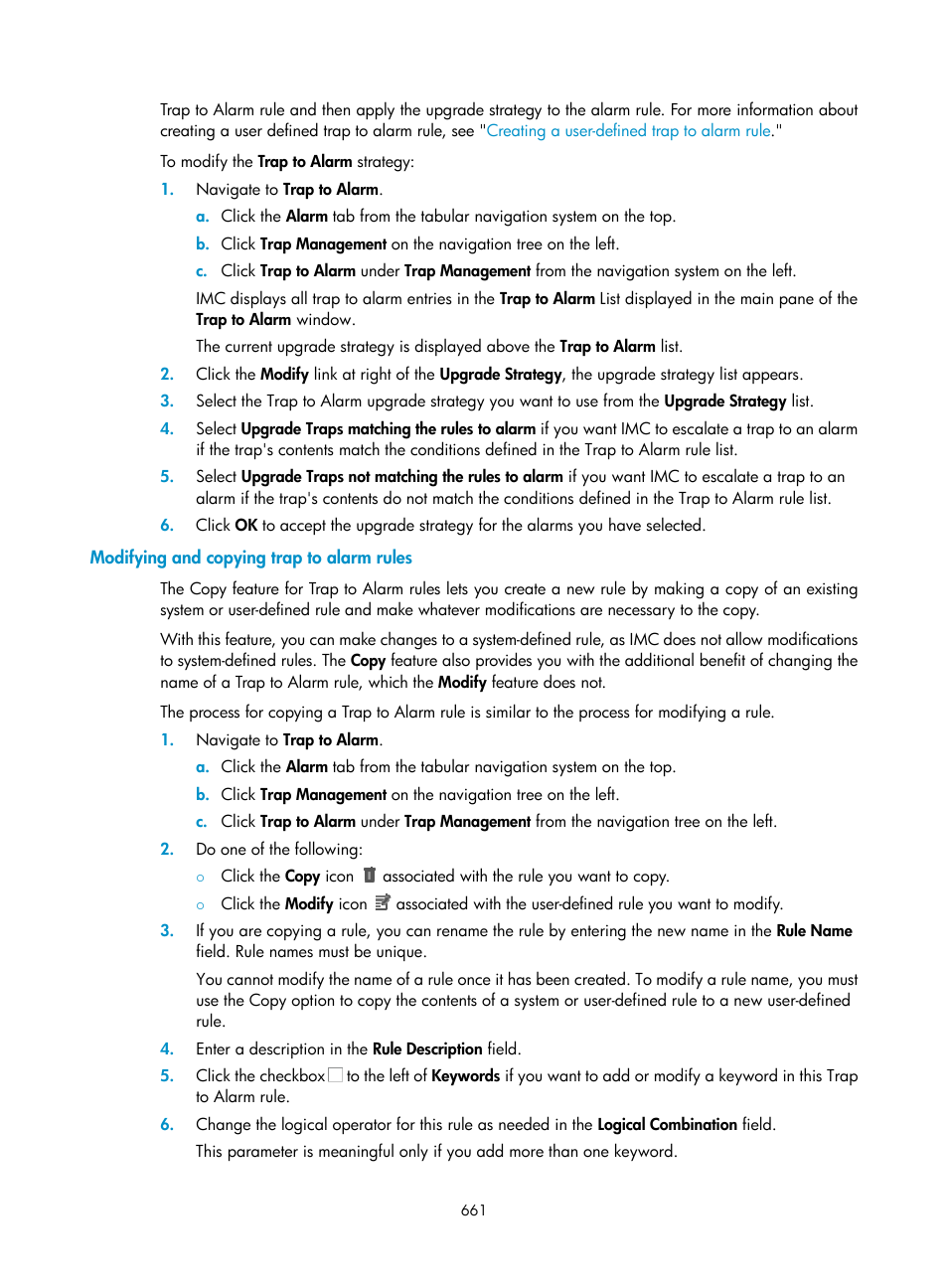 Modifying and copying trap to alarm rules | H3C Technologies H3C Intelligent Management Center User Manual | Page 675 / 1065