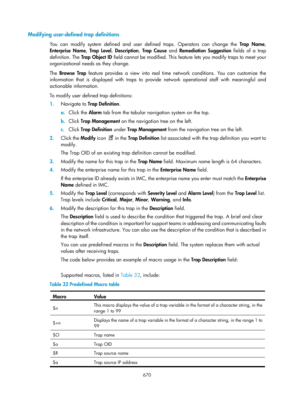 Modifying user-defined trap definitions | H3C Technologies H3C Intelligent Management Center User Manual | Page 684 / 1065