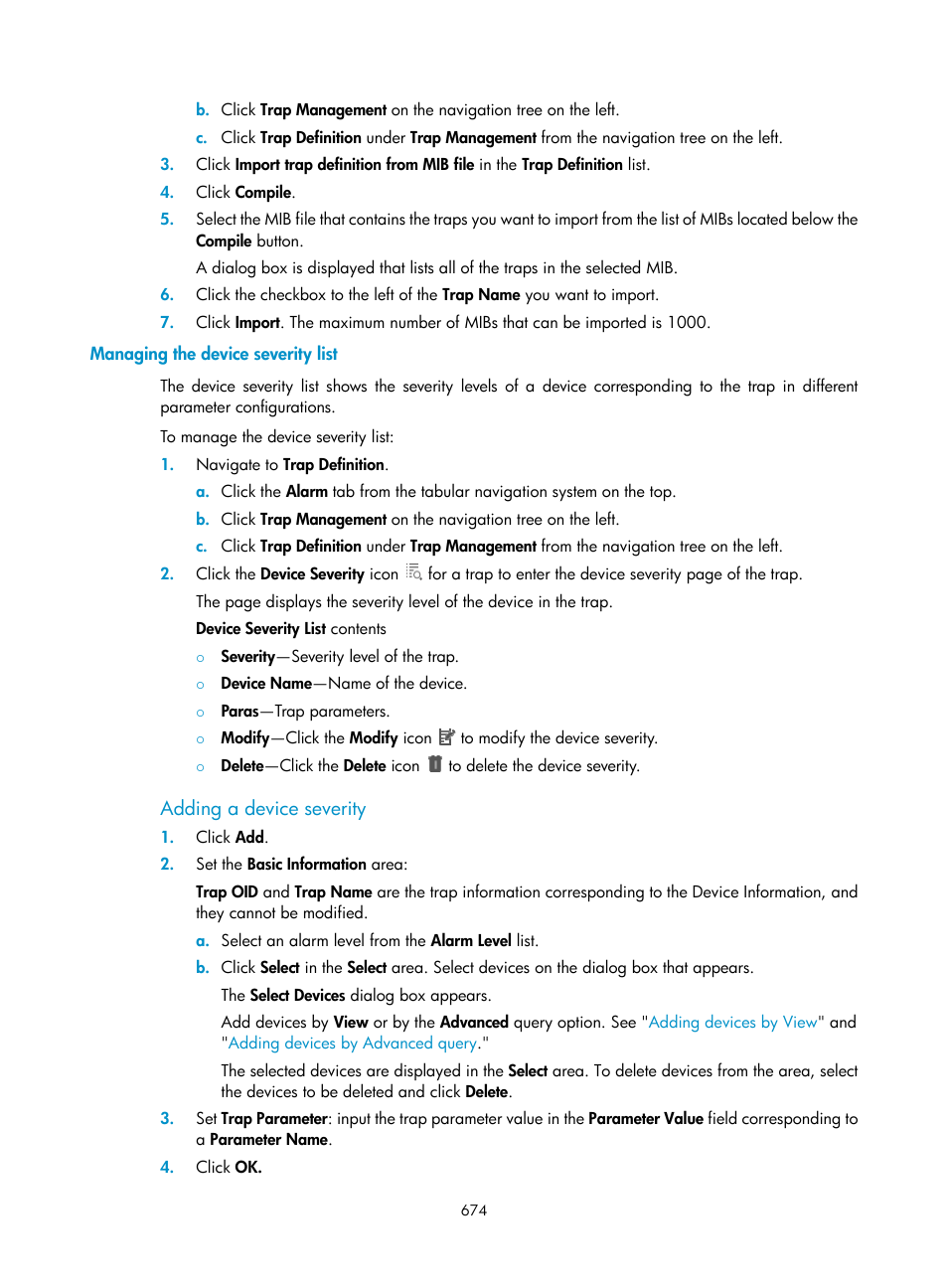 Managing the device severity list, Adding a device severity | H3C Technologies H3C Intelligent Management Center User Manual | Page 688 / 1065