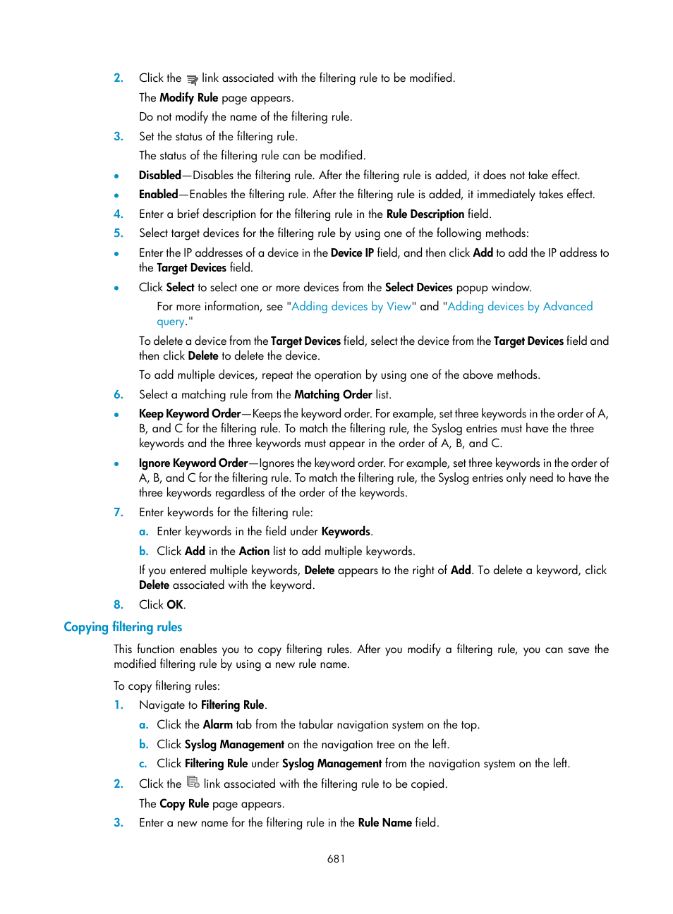 Copying filtering rules | H3C Technologies H3C Intelligent Management Center User Manual | Page 695 / 1065