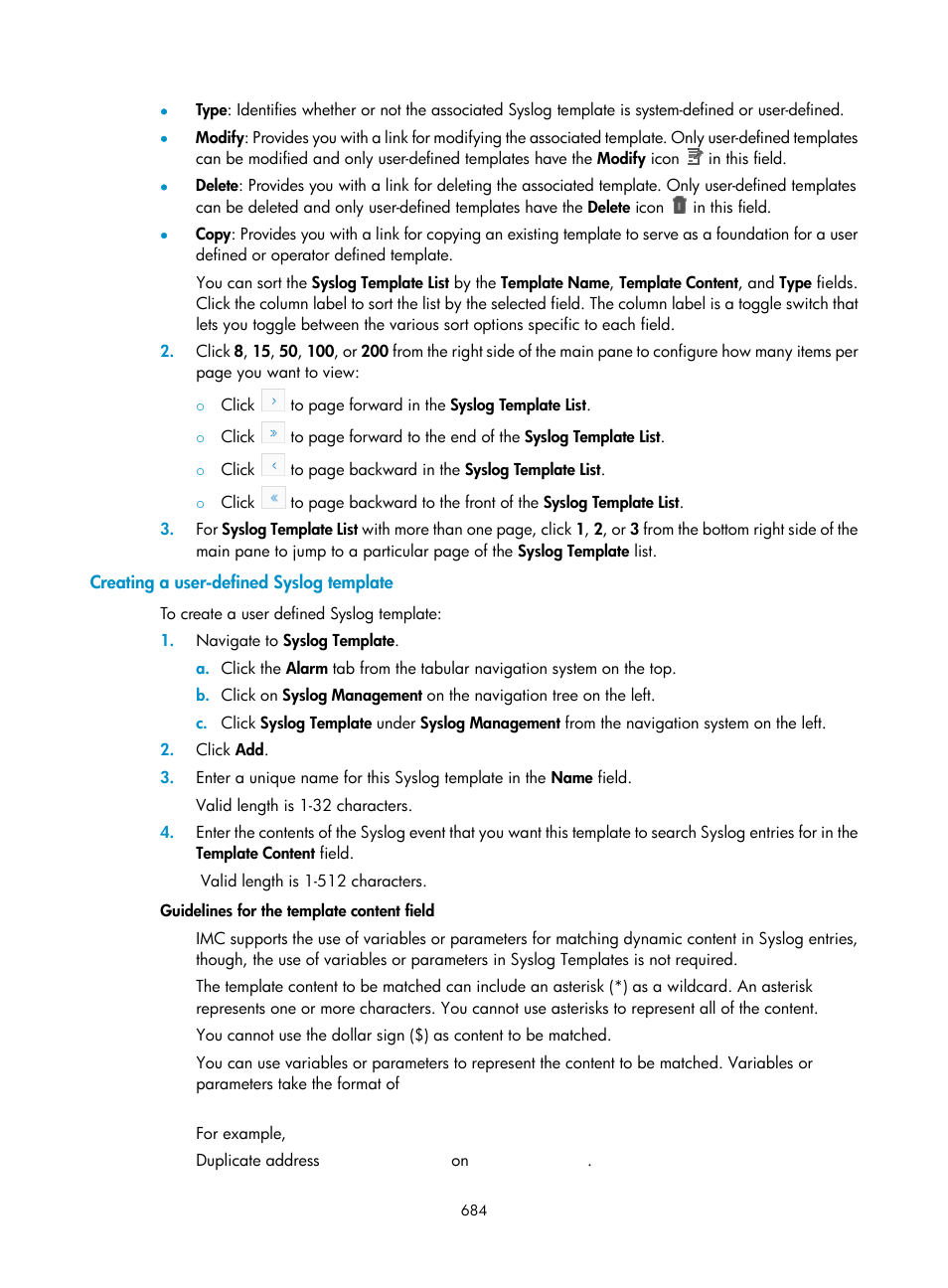 Creating a user-defined syslog template | H3C Technologies H3C Intelligent Management Center User Manual | Page 698 / 1065