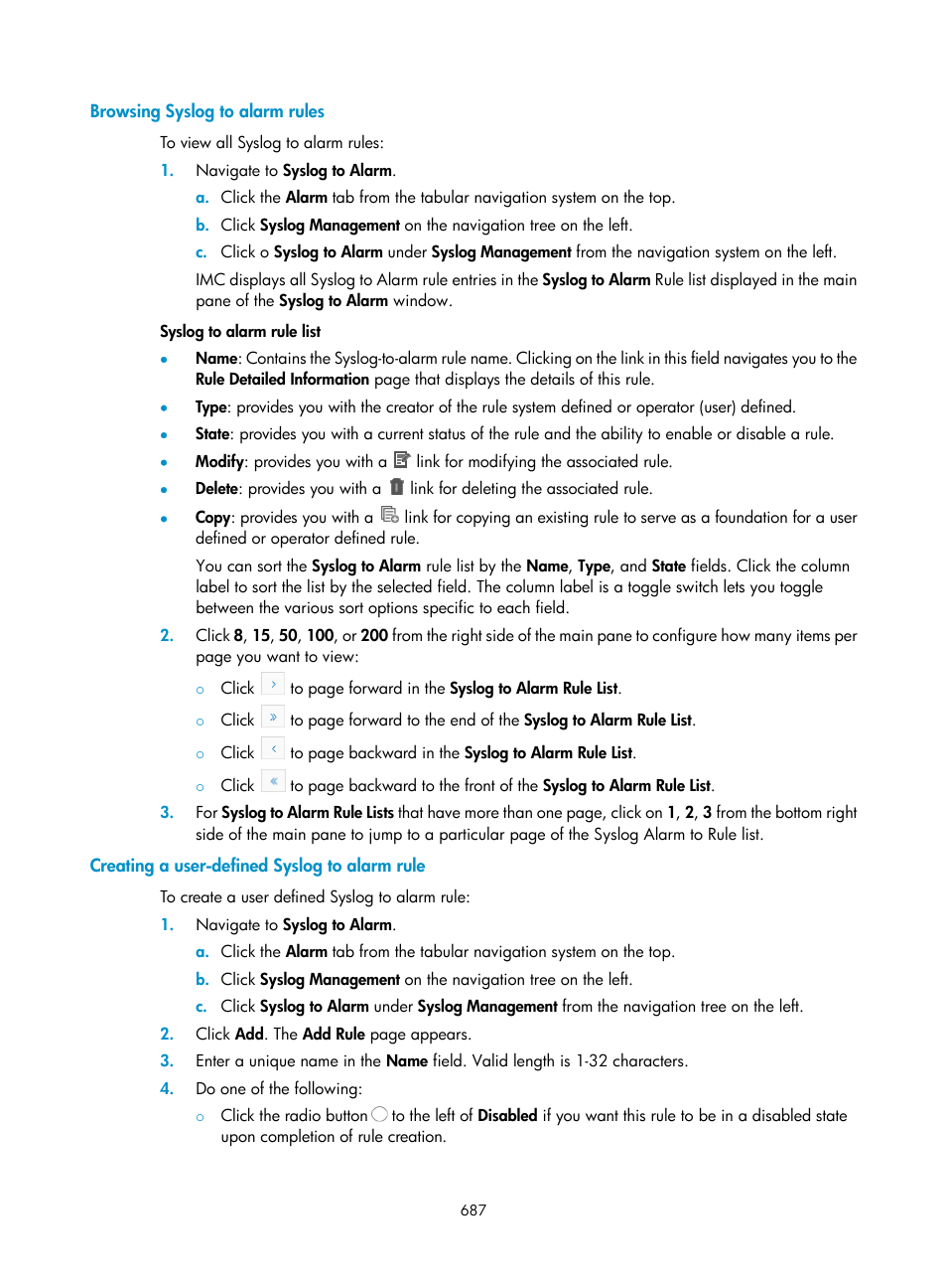 Browsing syslog to alarm rules, Creating a user-defined syslog to alarm rule | H3C Technologies H3C Intelligent Management Center User Manual | Page 701 / 1065