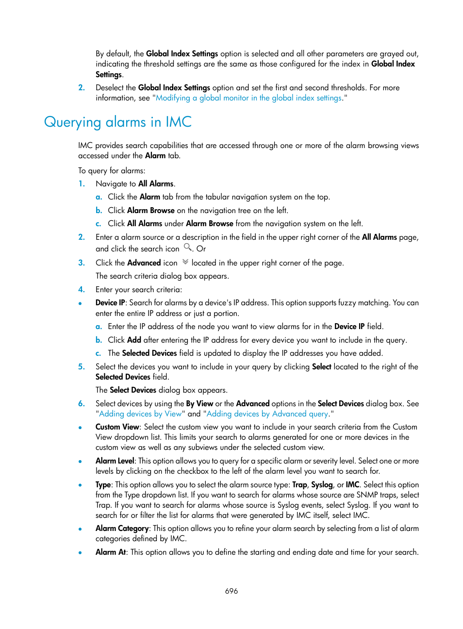 Querying alarms in imc | H3C Technologies H3C Intelligent Management Center User Manual | Page 710 / 1065