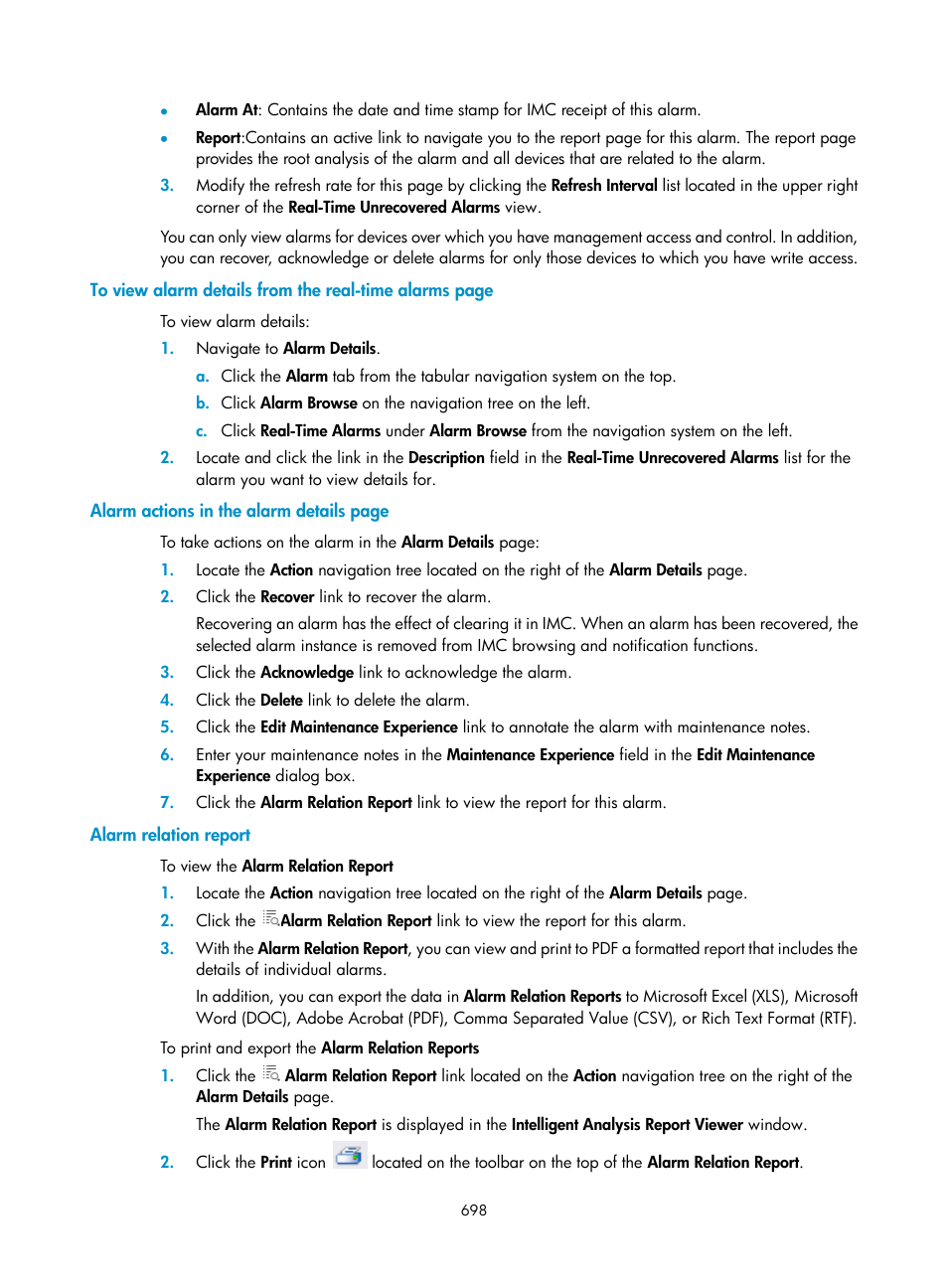 Alarm relation report | H3C Technologies H3C Intelligent Management Center User Manual | Page 712 / 1065