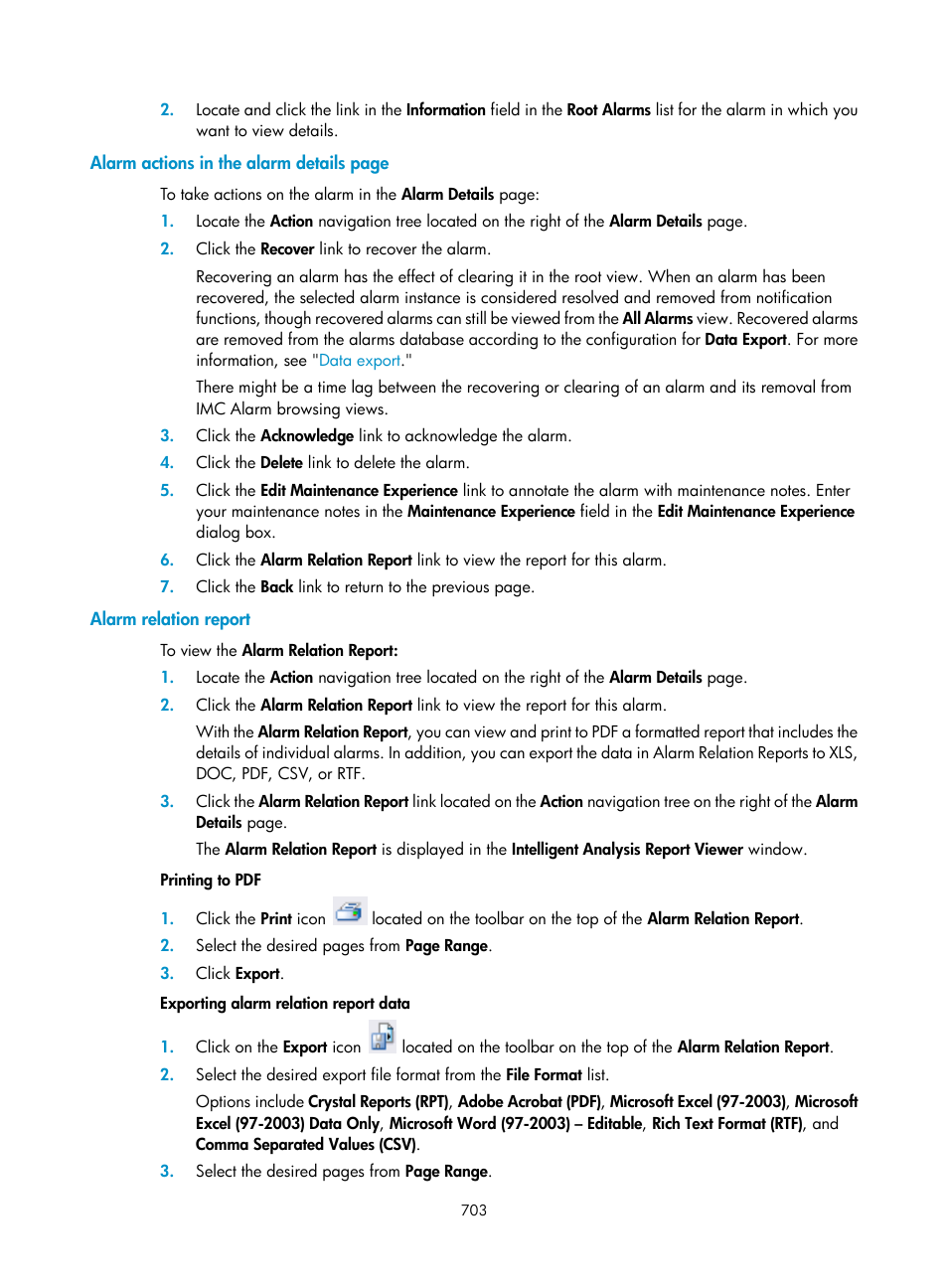 Alarm relation report | H3C Technologies H3C Intelligent Management Center User Manual | Page 717 / 1065