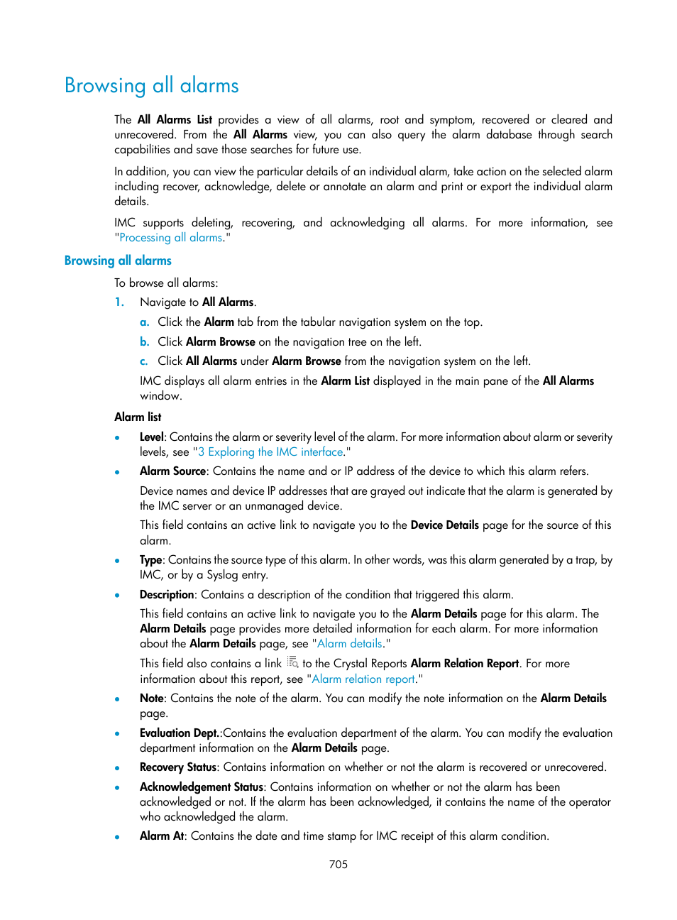 Browsing all alarms, Browsing all, Alarms | H3C Technologies H3C Intelligent Management Center User Manual | Page 719 / 1065
