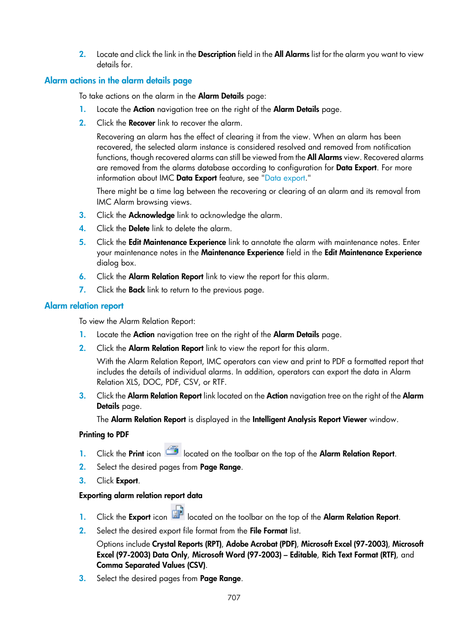 Alarm relation report | H3C Technologies H3C Intelligent Management Center User Manual | Page 721 / 1065