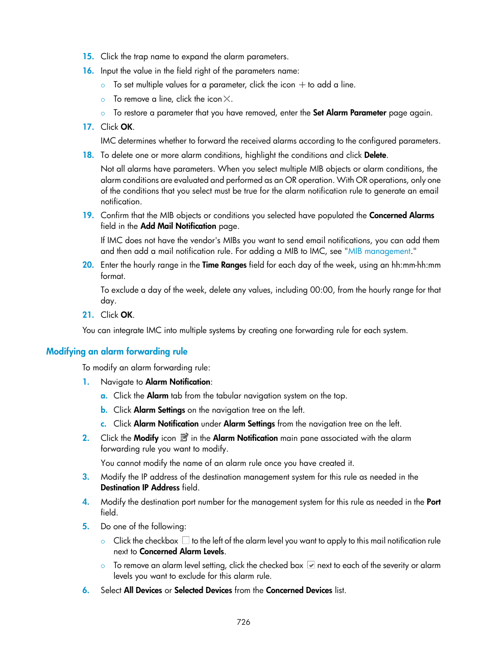 Modifying an alarm forwarding rule | H3C Technologies H3C Intelligent Management Center User Manual | Page 740 / 1065