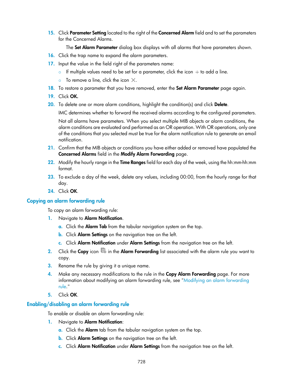 Copying an alarm forwarding rule, Enabling/disabling an alarm forwarding rule | H3C Technologies H3C Intelligent Management Center User Manual | Page 742 / 1065