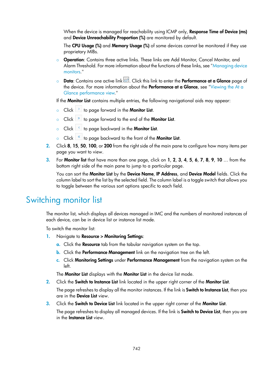 Switching monitor list | H3C Technologies H3C Intelligent Management Center User Manual | Page 756 / 1065