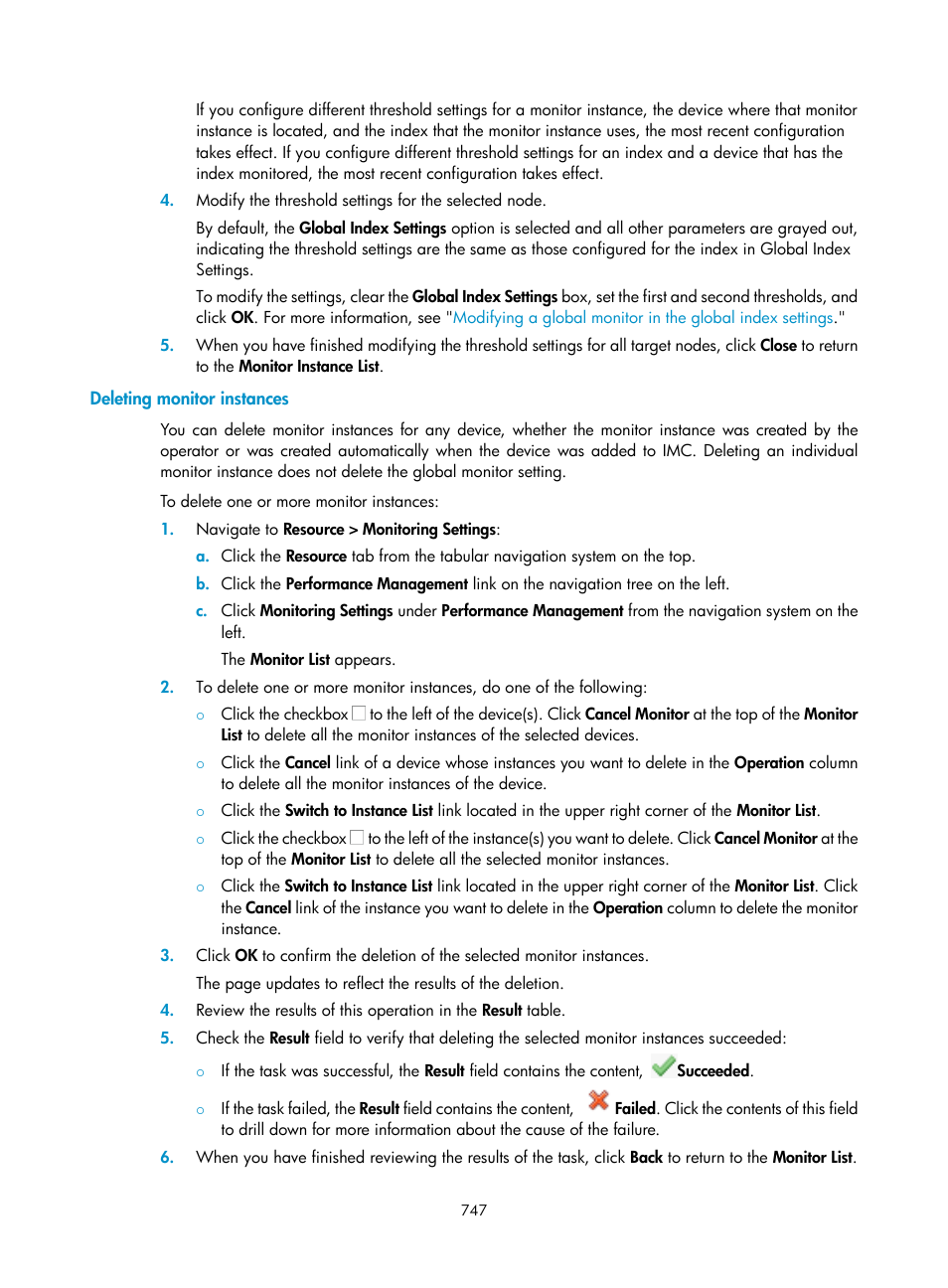 Deleting monitor instances | H3C Technologies H3C Intelligent Management Center User Manual | Page 761 / 1065