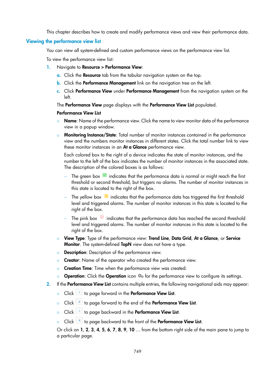 Viewing the performance view list | H3C Technologies H3C Intelligent Management Center User Manual | Page 763 / 1065
