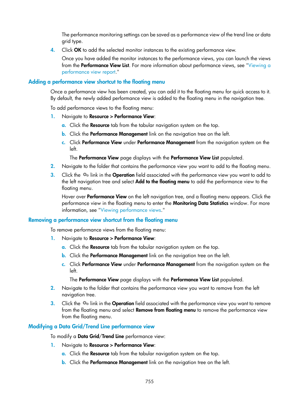 Modifying a data grid/trend line performance view | H3C Technologies H3C Intelligent Management Center User Manual | Page 769 / 1065