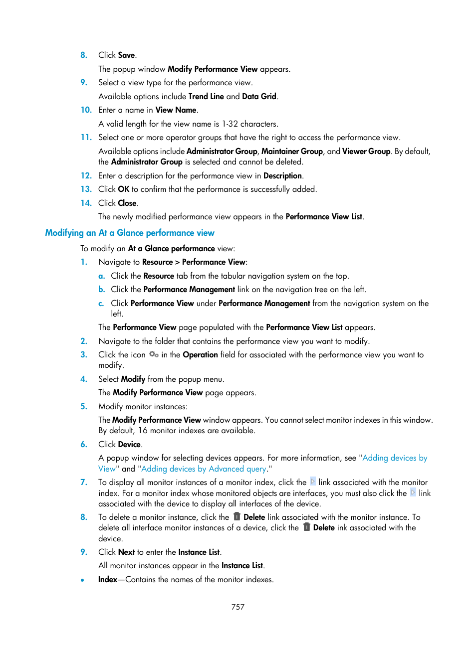 Modifying an at a glance performance view | H3C Technologies H3C Intelligent Management Center User Manual | Page 771 / 1065