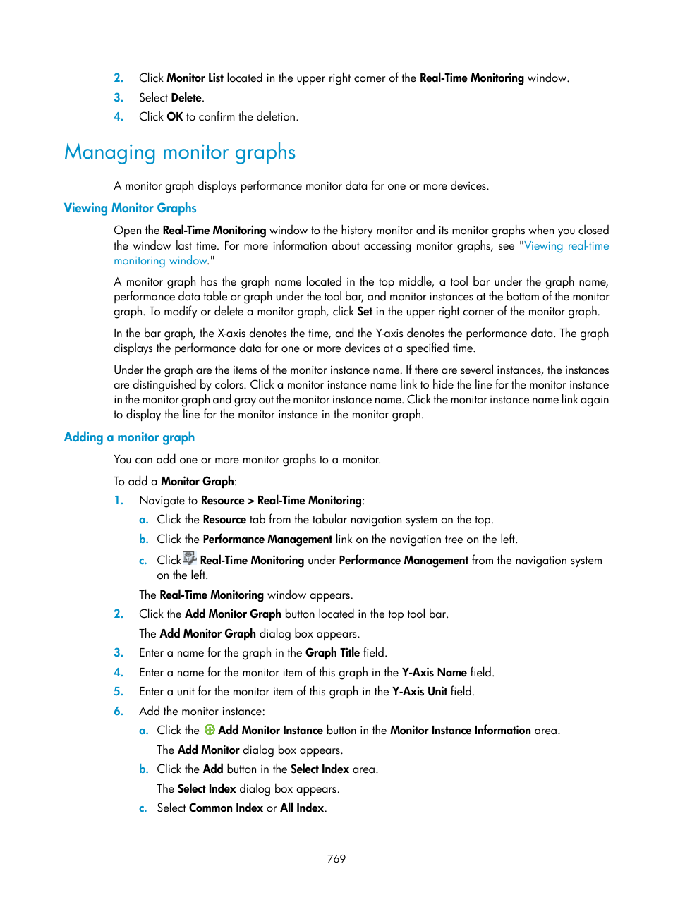 Managing monitor graphs, Viewing monitor graphs, Adding a monitor graph | H3C Technologies H3C Intelligent Management Center User Manual | Page 783 / 1065