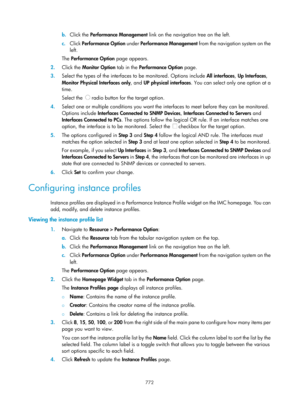 Configuring instance profiles, Viewing the instance profile list | H3C Technologies H3C Intelligent Management Center User Manual | Page 786 / 1065