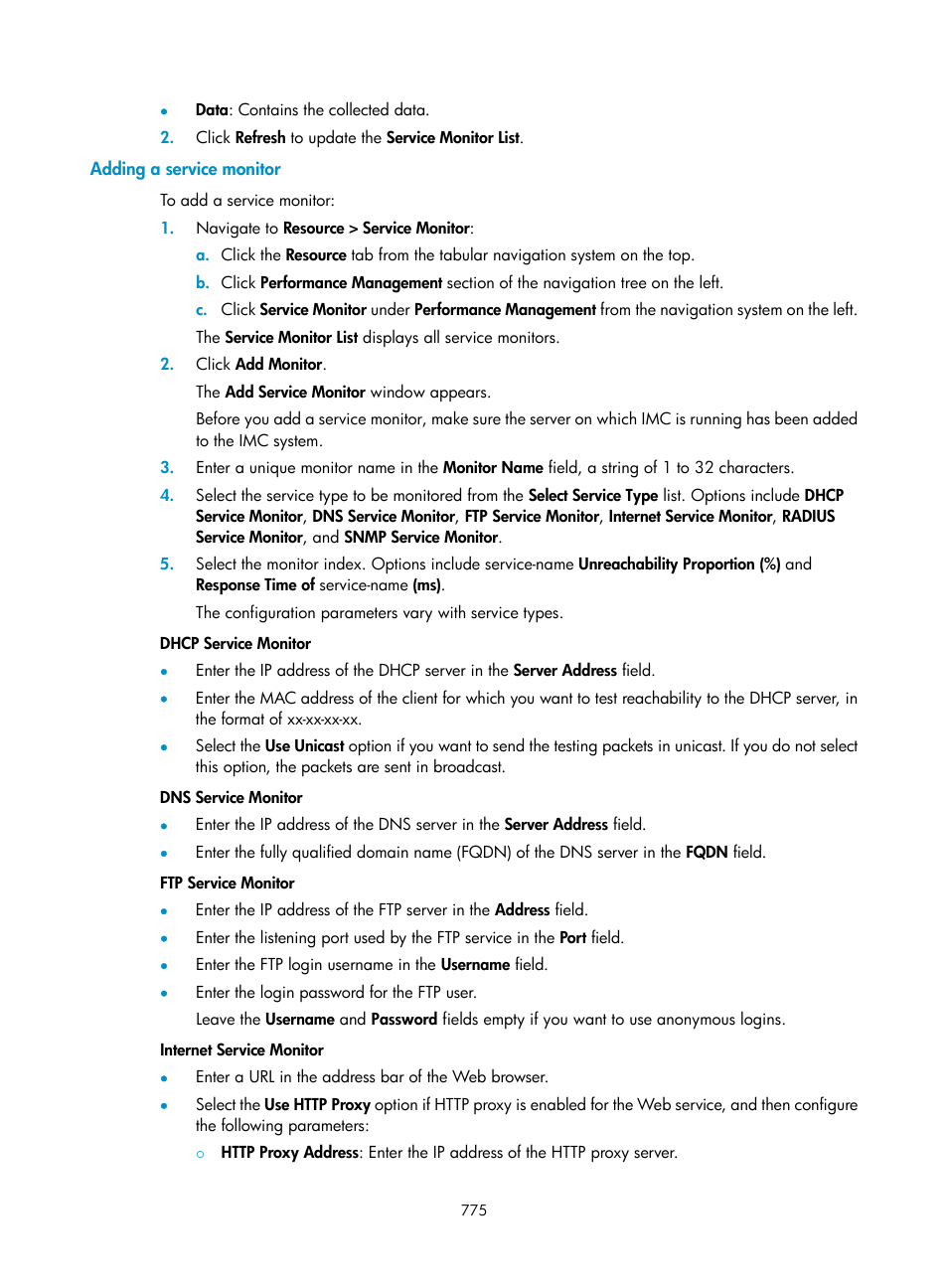 Adding a service monitor | H3C Technologies H3C Intelligent Management Center User Manual | Page 789 / 1065
