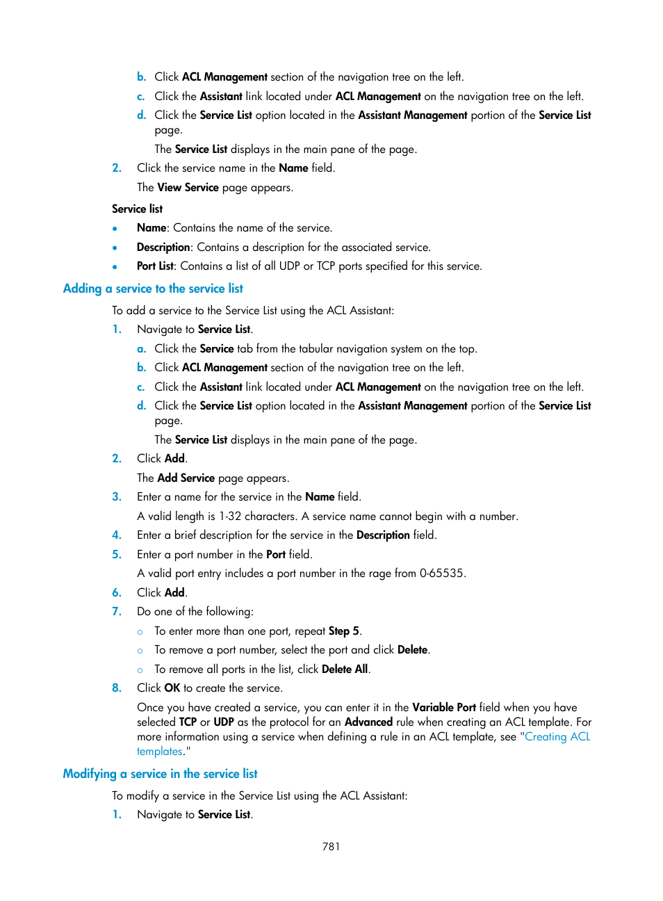 Adding a service to the service list, Modifying a service in the service list | H3C Technologies H3C Intelligent Management Center User Manual | Page 795 / 1065