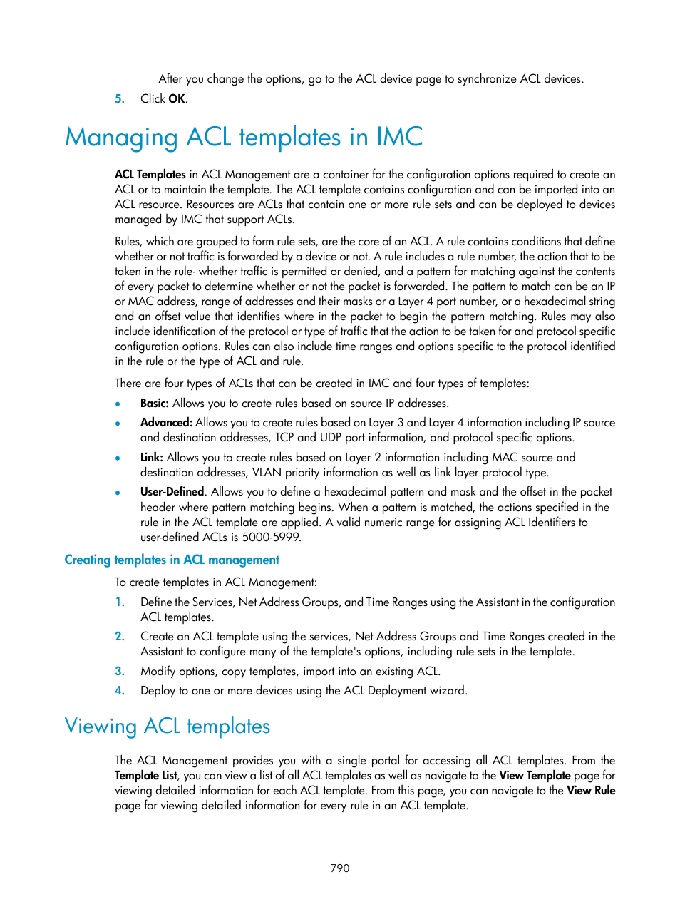 Managing acl templates in imc, Creating templates in acl management, Viewing acl templates | H3C Technologies H3C Intelligent Management Center User Manual | Page 804 / 1065