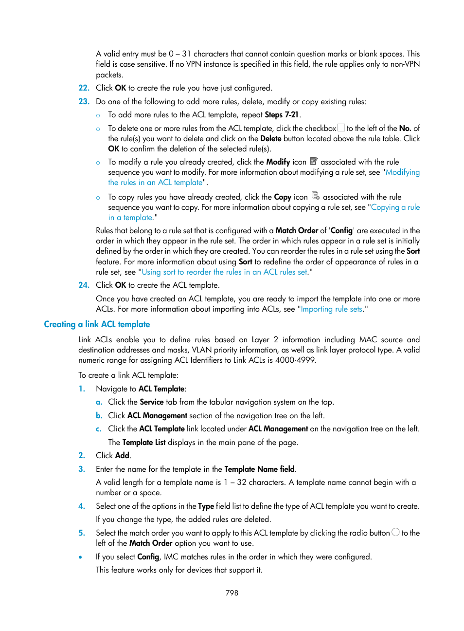 Creating a link acl template | H3C Technologies H3C Intelligent Management Center User Manual | Page 812 / 1065