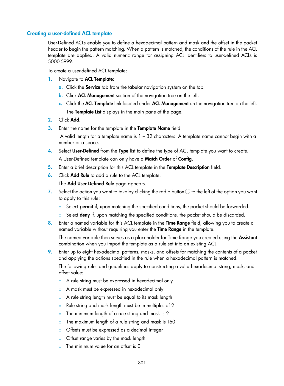 Creating a user-defined acl template | H3C Technologies H3C Intelligent Management Center User Manual | Page 815 / 1065