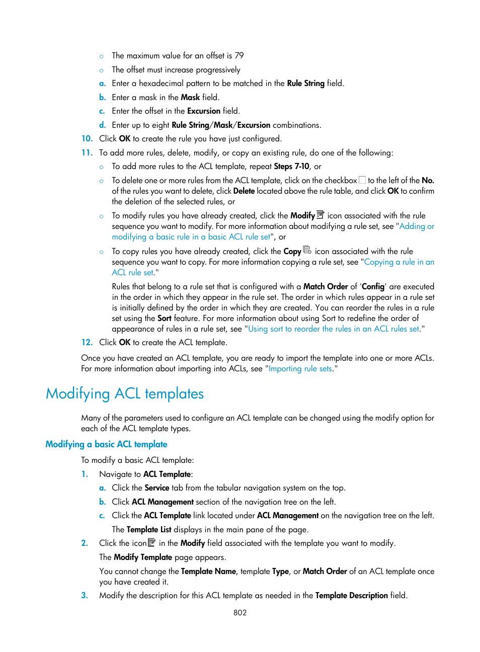 Modifying acl templates, Modifying a basic acl template | H3C Technologies H3C Intelligent Management Center User Manual | Page 816 / 1065