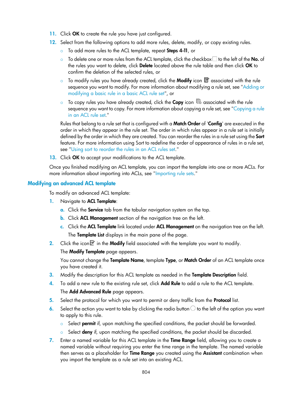 Modifying an advanced acl template | H3C Technologies H3C Intelligent Management Center User Manual | Page 818 / 1065