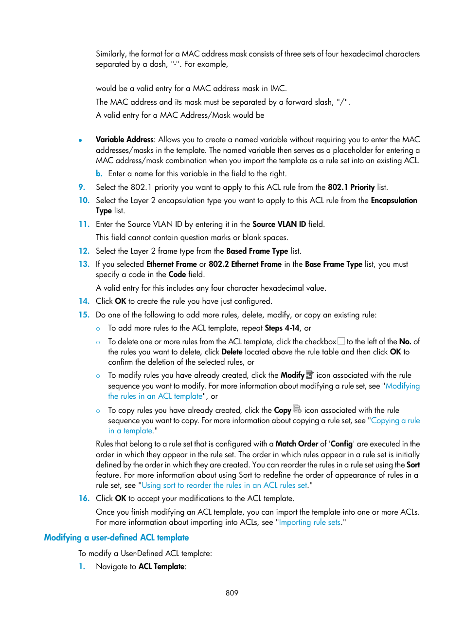 Modifying a user-defined acl template | H3C Technologies H3C Intelligent Management Center User Manual | Page 823 / 1065