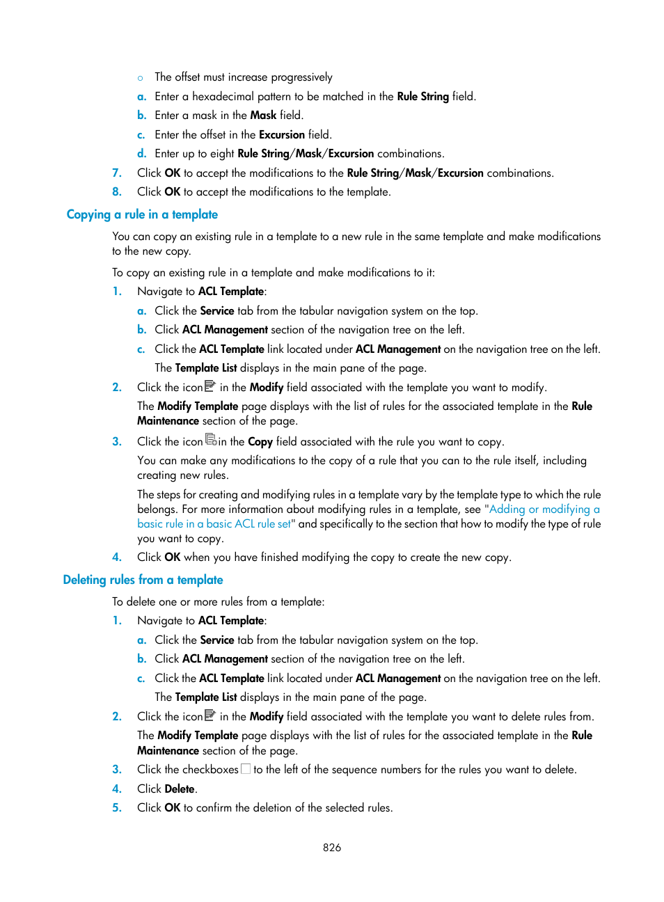Copying a rule in a template, Deleting rules from a template, Copying a rule | In a template | H3C Technologies H3C Intelligent Management Center User Manual | Page 840 / 1065