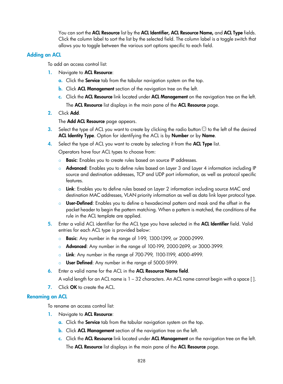 Adding an acl, Renaming an acl | H3C Technologies H3C Intelligent Management Center User Manual | Page 842 / 1065