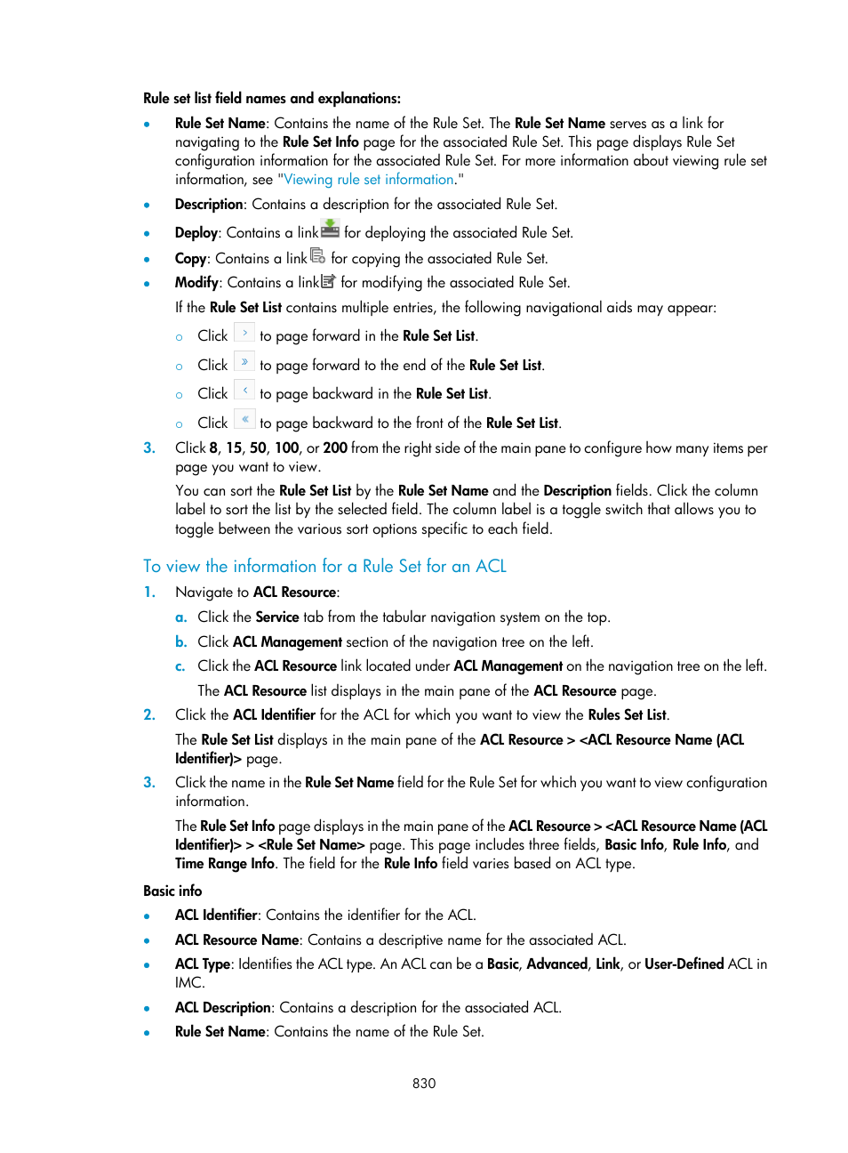 To view the information for a rule set for an acl | H3C Technologies H3C Intelligent Management Center User Manual | Page 844 / 1065