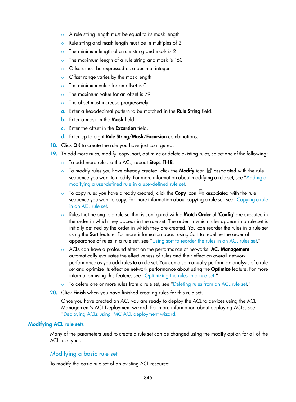 Modifying acl rule sets, Modifying a basic rule set | H3C Technologies H3C Intelligent Management Center User Manual | Page 860 / 1065