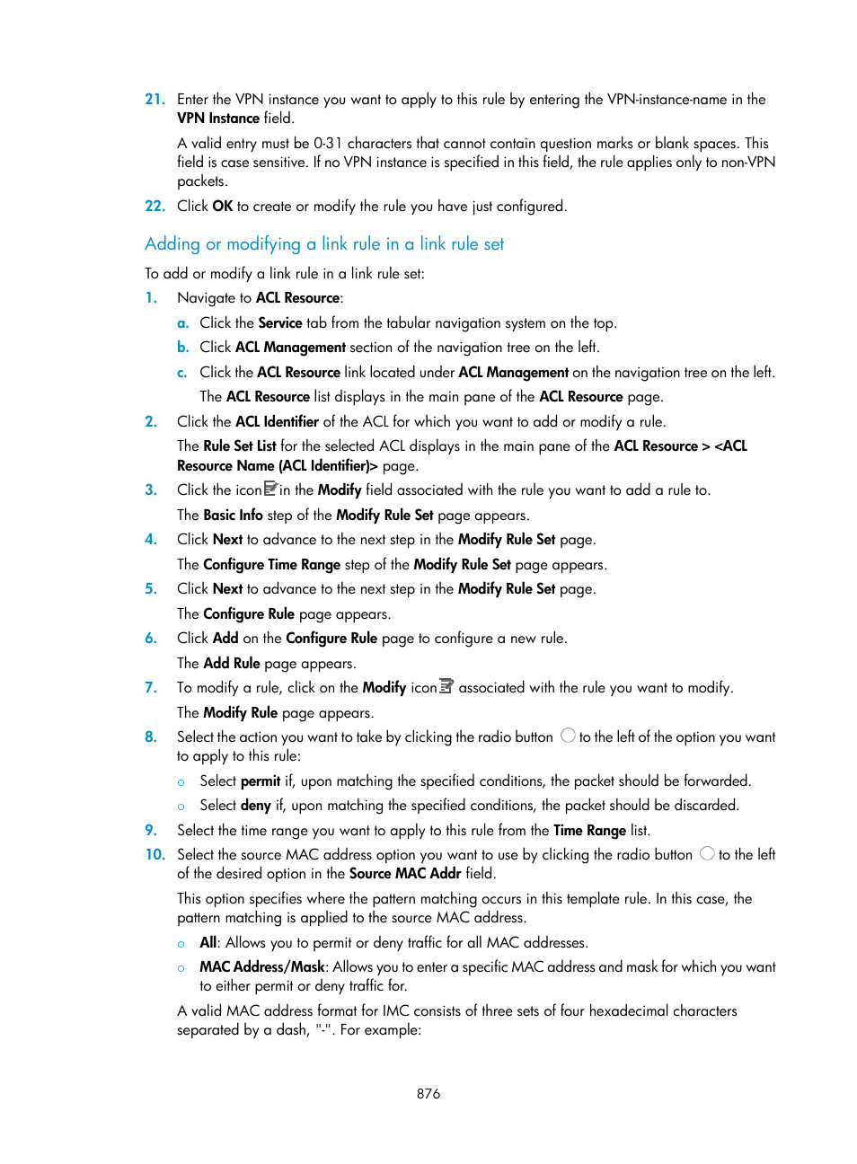 Adding or modifying a link rule in a link rule set, Adding or, Modifying a link rule in a link rule set | H3C Technologies H3C Intelligent Management Center User Manual | Page 890 / 1065