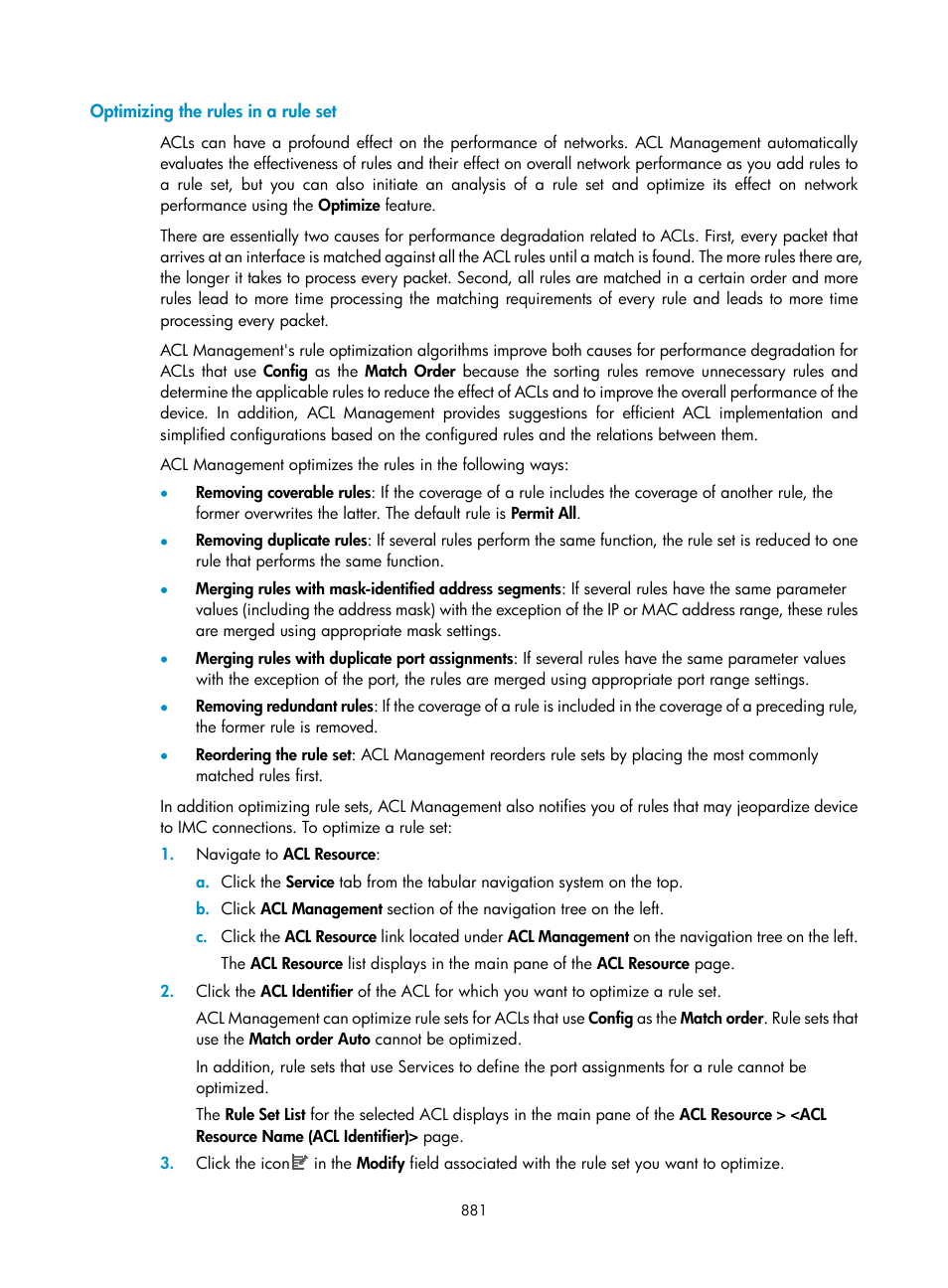 Optimizing the rules in a rule set | H3C Technologies H3C Intelligent Management Center User Manual | Page 895 / 1065