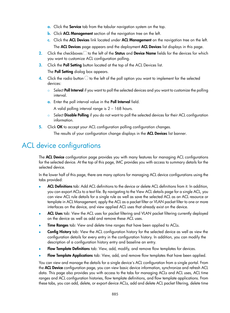 Acl device configurations | H3C Technologies H3C Intelligent Management Center User Manual | Page 899 / 1065