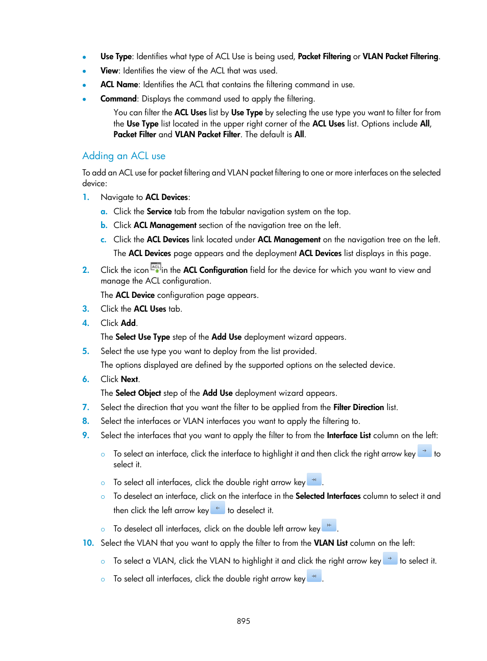 Adding an acl use | H3C Technologies H3C Intelligent Management Center User Manual | Page 909 / 1065