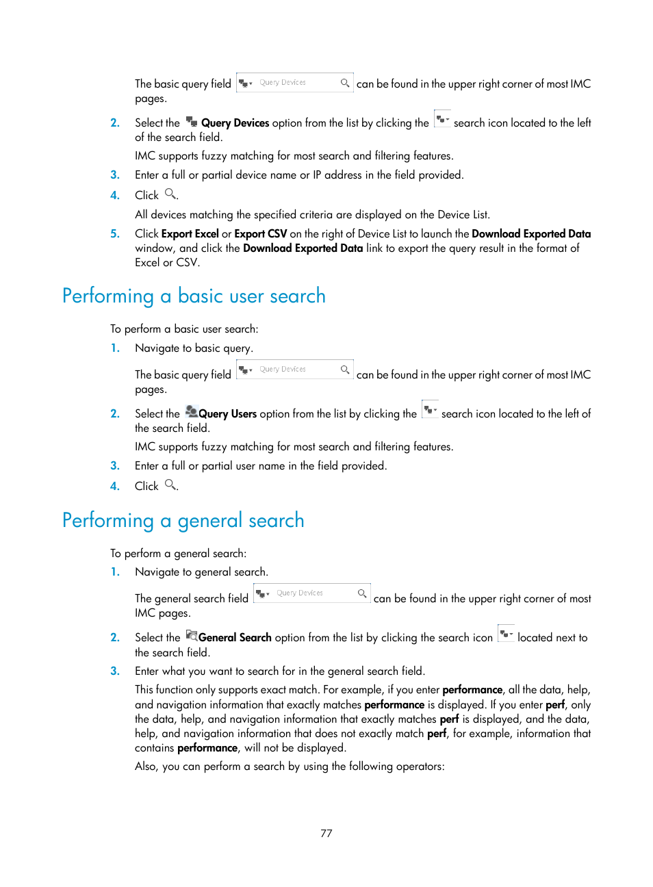 Performing a basic user search, Performing a general search | H3C Technologies H3C Intelligent Management Center User Manual | Page 91 / 1065