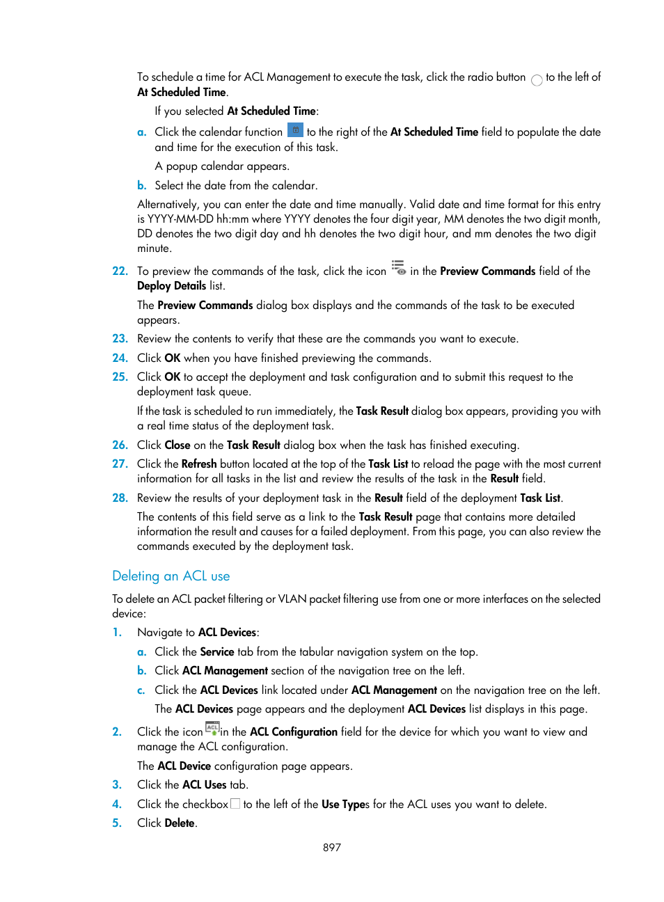 Deleting an acl use | H3C Technologies H3C Intelligent Management Center User Manual | Page 911 / 1065