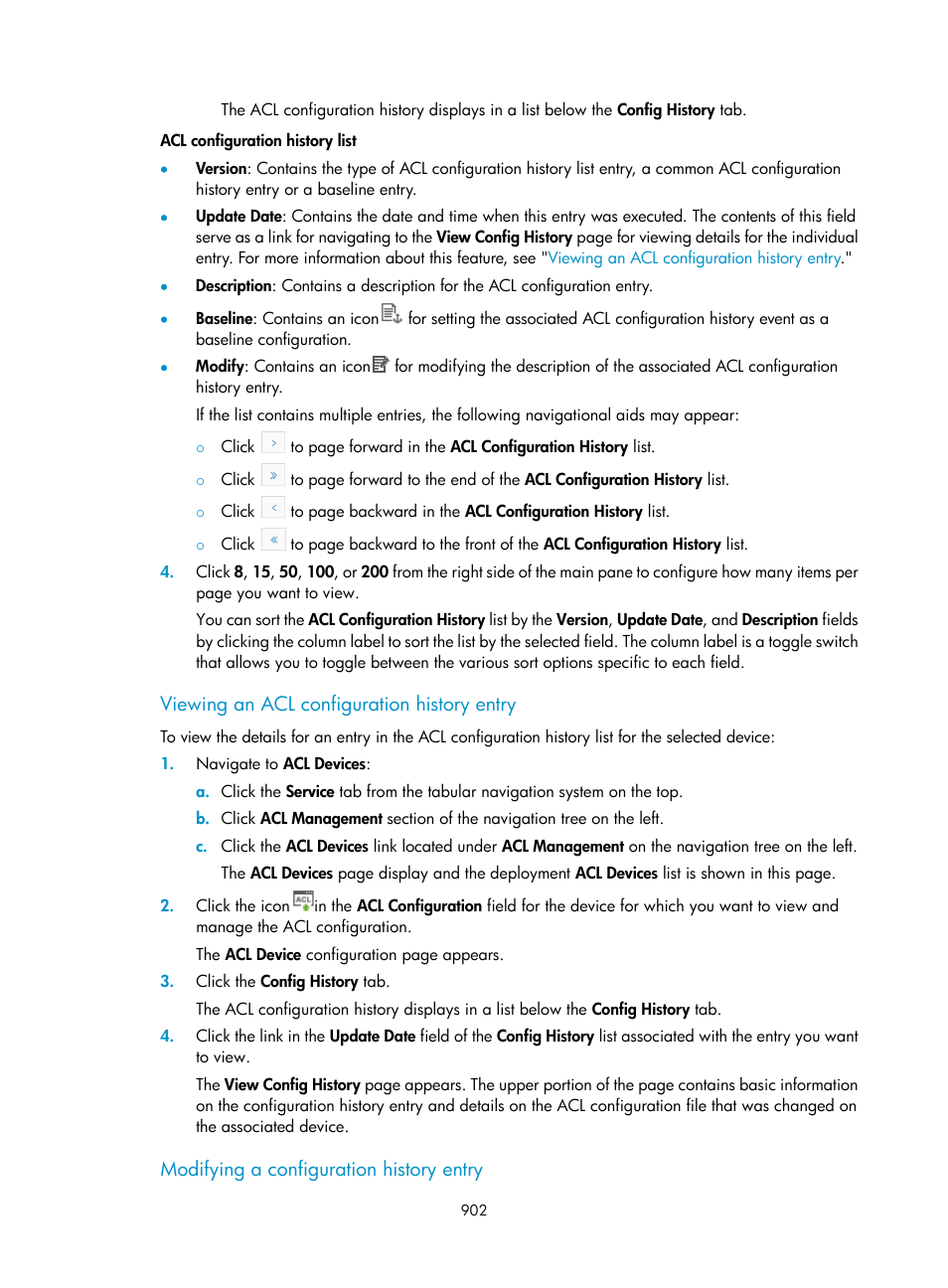 Viewing an acl configuration history entry, Modifying a configuration history entry | H3C Technologies H3C Intelligent Management Center User Manual | Page 916 / 1065