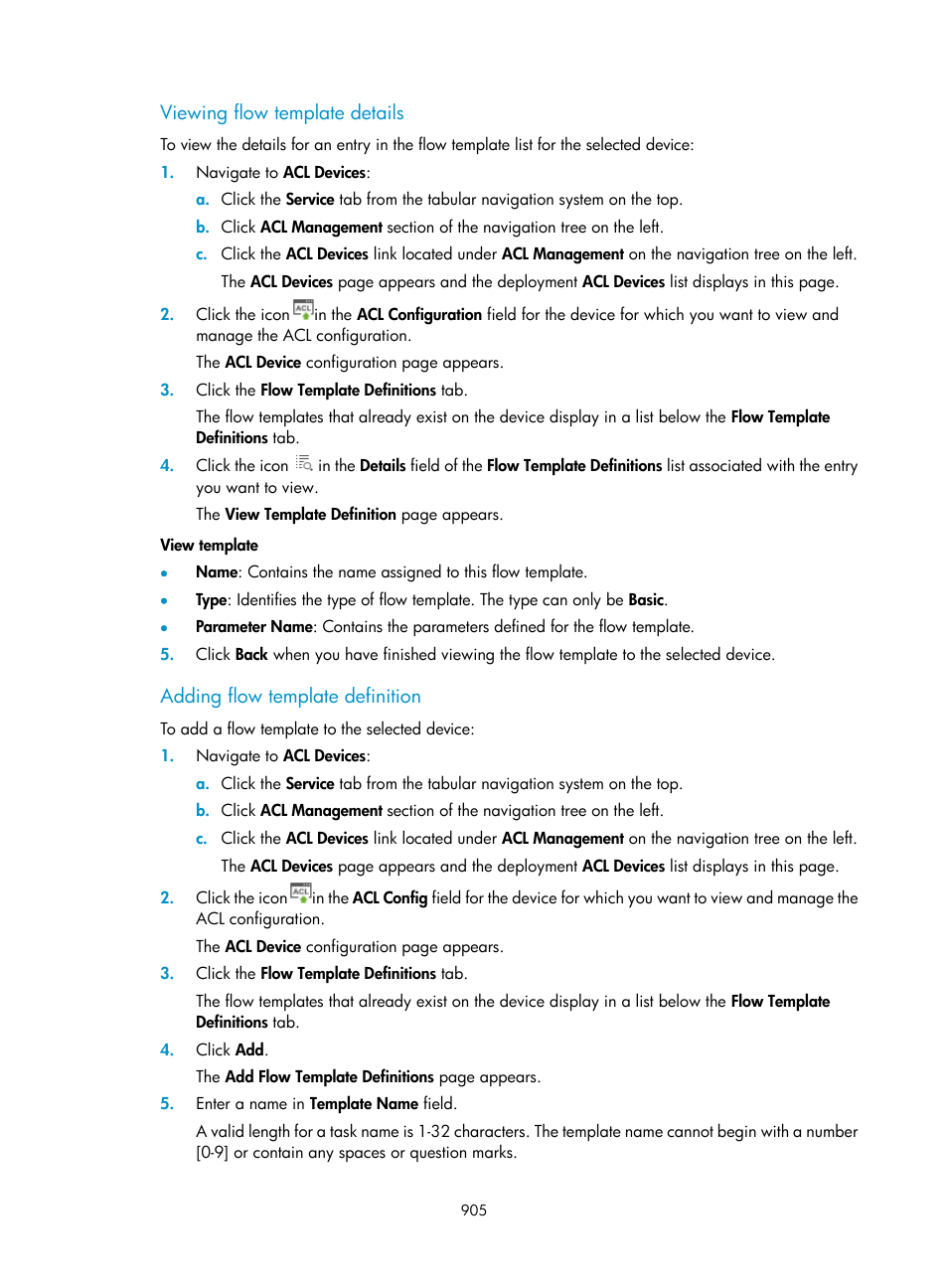 Viewing flow template details, Adding flow template definition | H3C Technologies H3C Intelligent Management Center User Manual | Page 919 / 1065