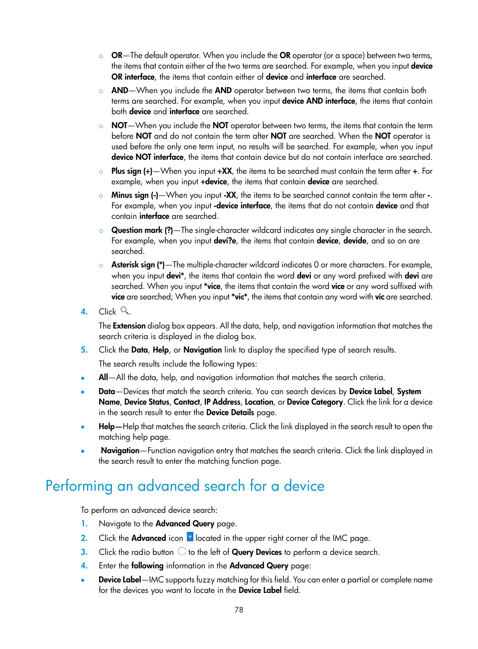 Performing an advanced search for a device | H3C Technologies H3C Intelligent Management Center User Manual | Page 92 / 1065