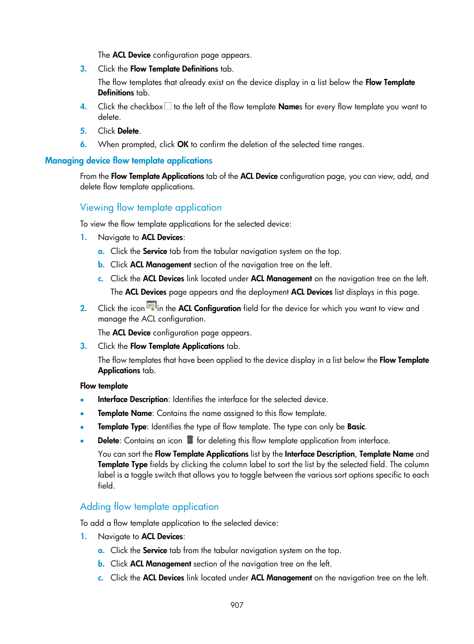 Managing device flow template applications, Viewing flow template application, Adding flow template application | H3C Technologies H3C Intelligent Management Center User Manual | Page 921 / 1065