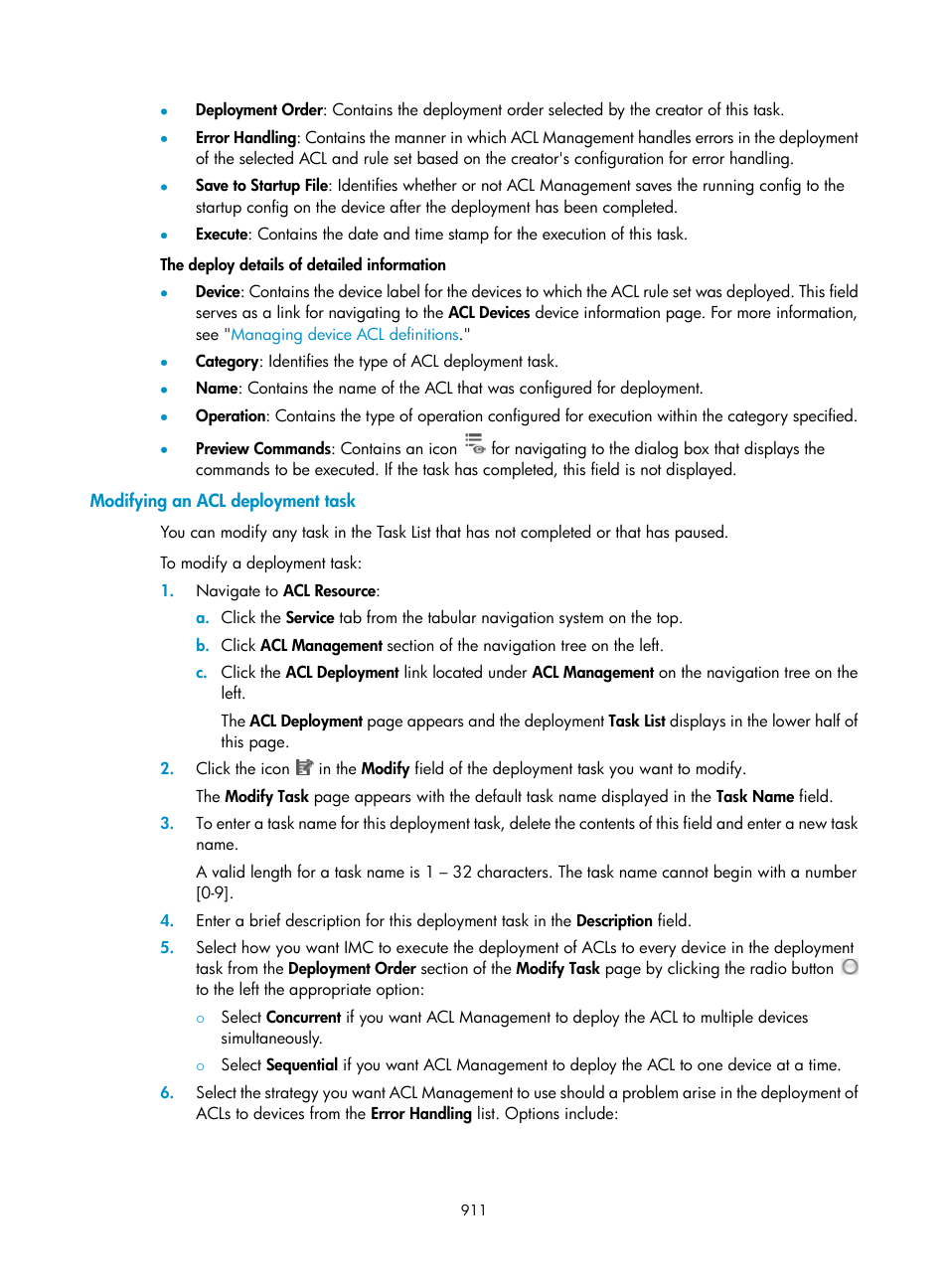 Modifying an acl deployment task | H3C Technologies H3C Intelligent Management Center User Manual | Page 925 / 1065