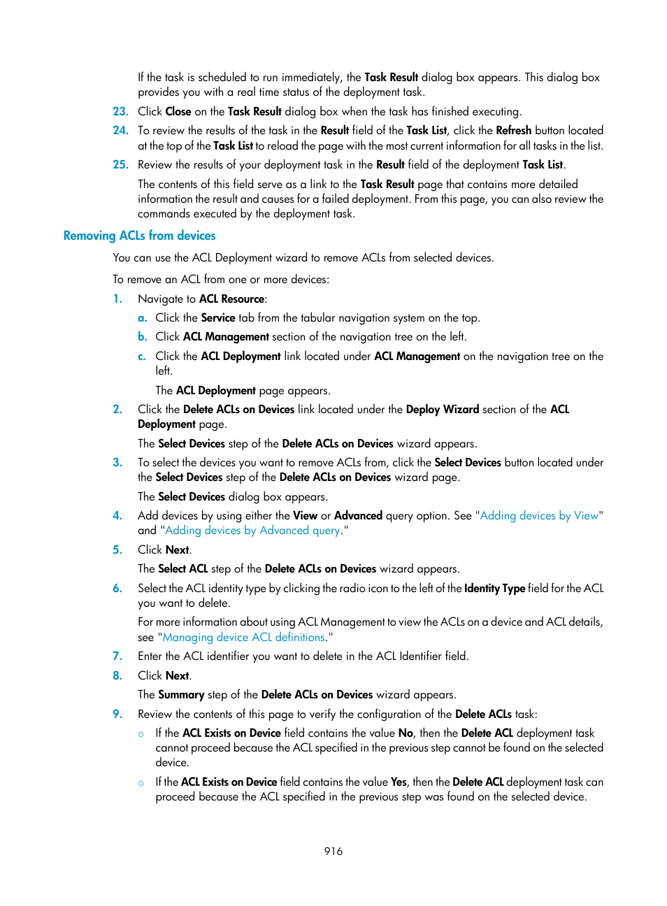 Removing acls from devices | H3C Technologies H3C Intelligent Management Center User Manual | Page 930 / 1065