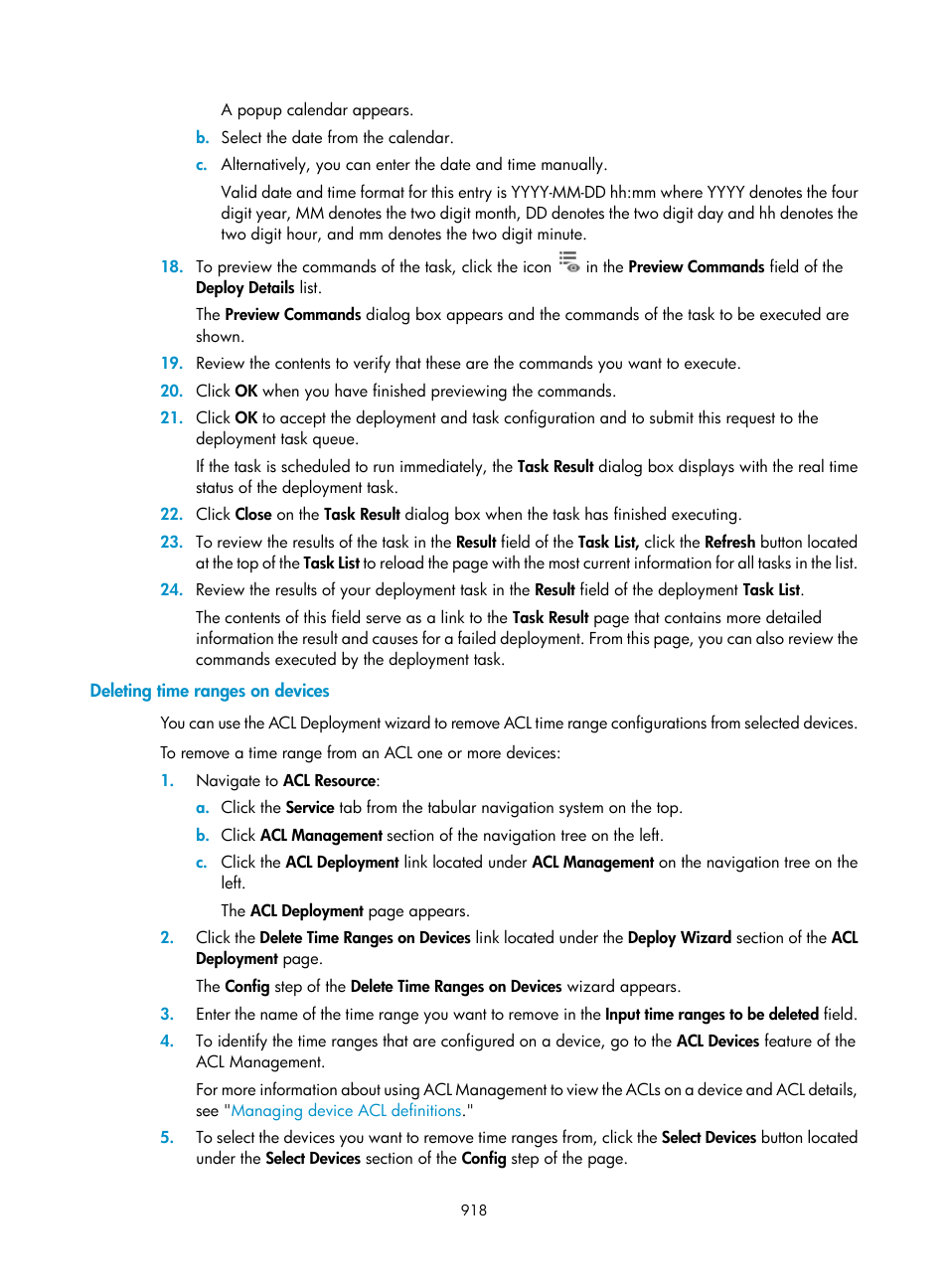 Deleting time ranges on devices | H3C Technologies H3C Intelligent Management Center User Manual | Page 932 / 1065